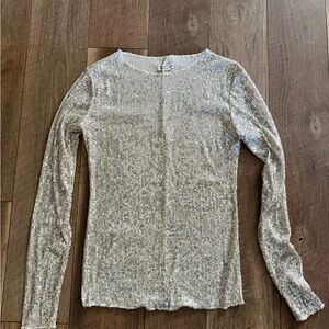 Free People sequin Silver Long Sleeve Top